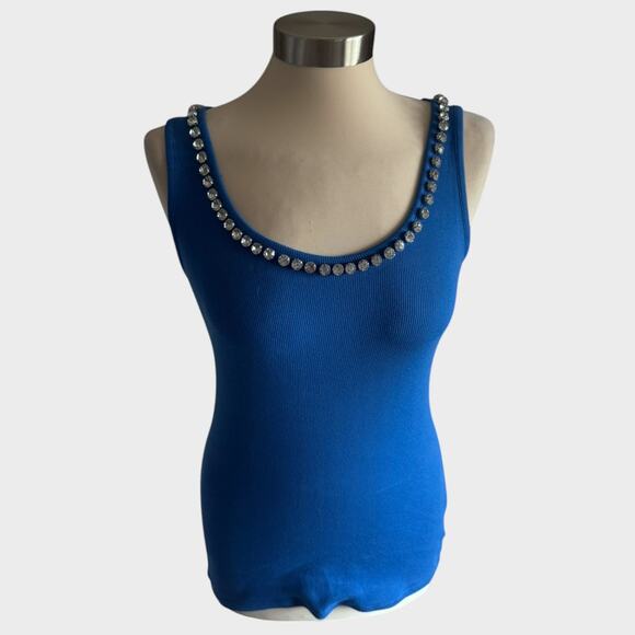 INC International Concepts Tops - INC International Concepts Small Blue Ribbed Jeweled Tank Top